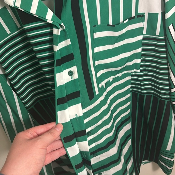 Nine West Green and White Casual Button Down Shirt - Picture 4 of 6